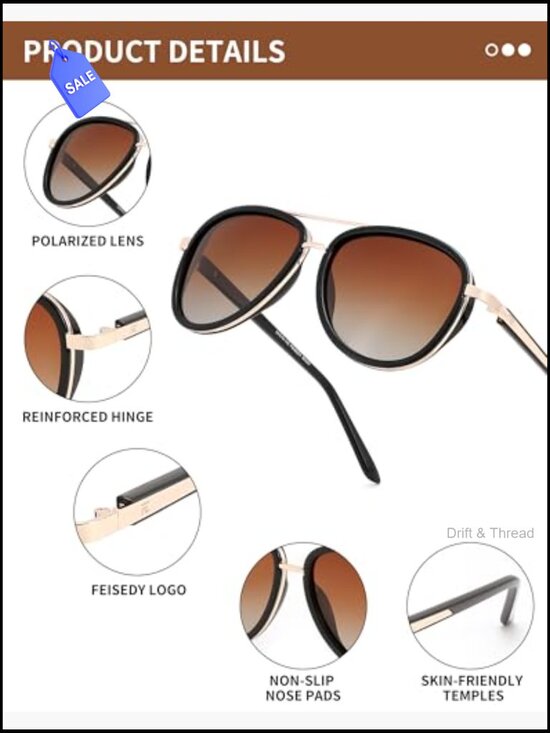 Retro Polarized Aviator Sunglasses UV400 with Case main image 5